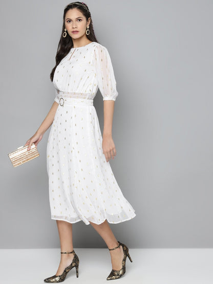 Women's White Lurex Midi Skirt