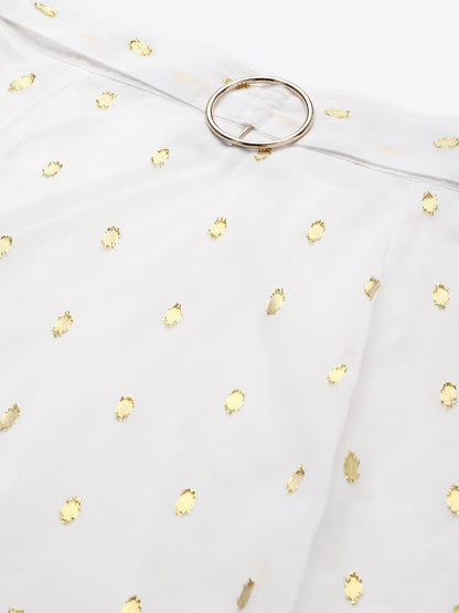 Women's White Lurex Midi Skirt