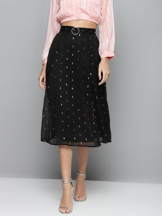 Women's Black Lurex Midi Skirt