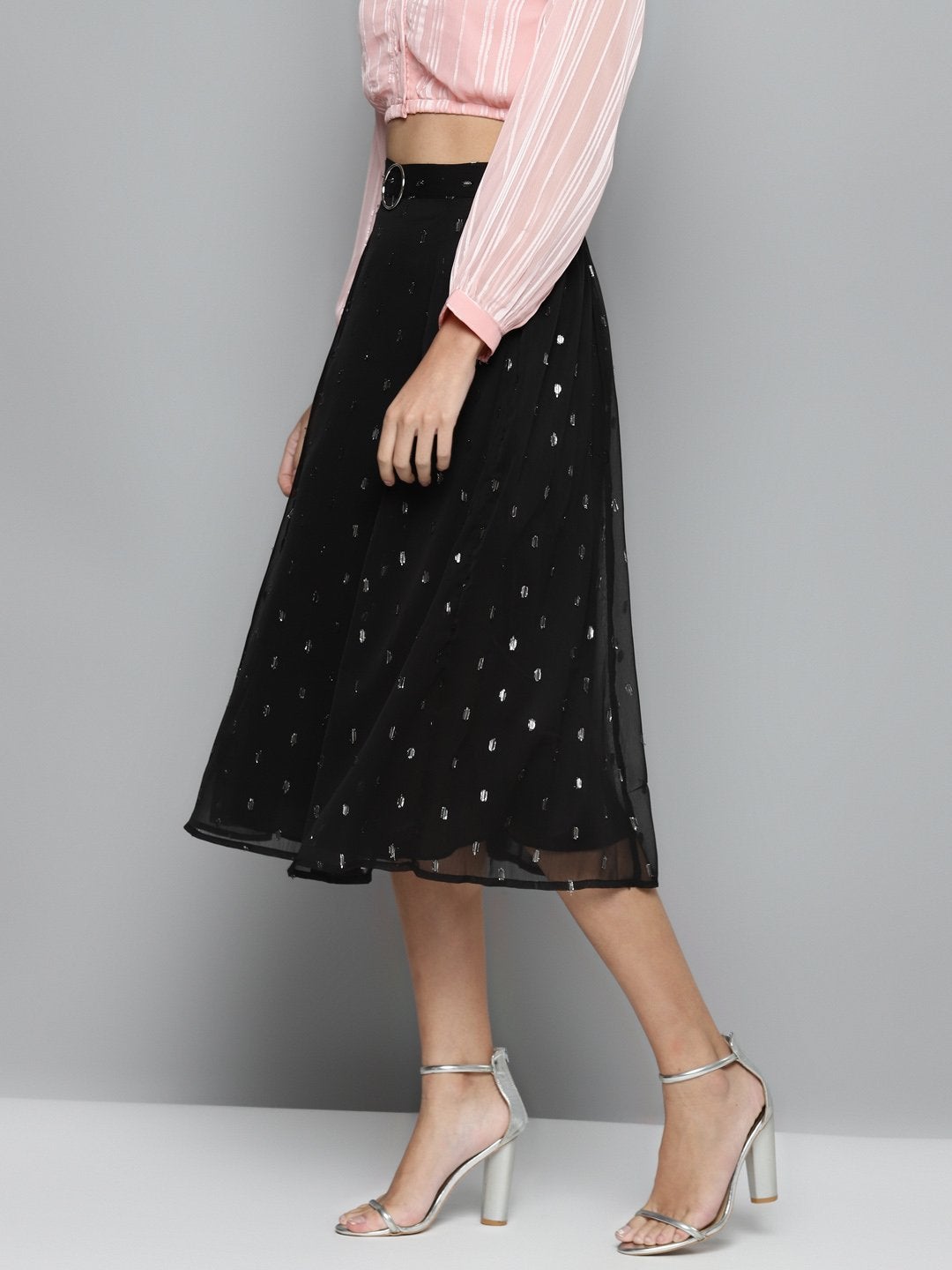 Women's Black Lurex Midi Skirt