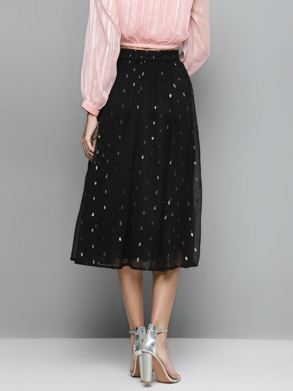 Women's Black Lurex Midi Skirt