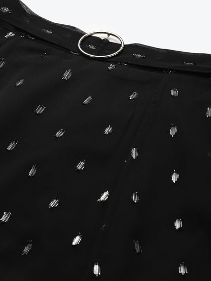 Women's Black Lurex Midi Skirt