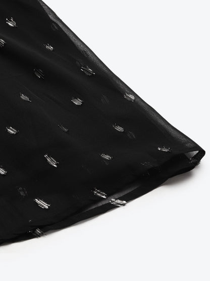 Women's Black Lurex Midi Skirt