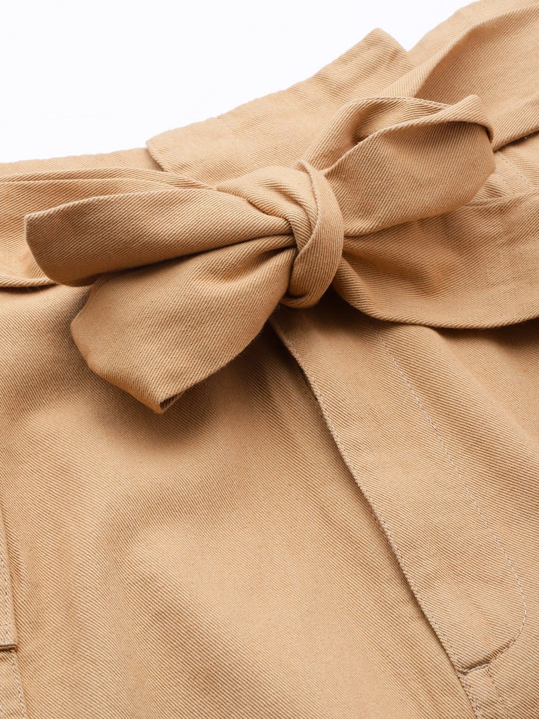 Women's Beige Paper Bag Waist Twill Skirt