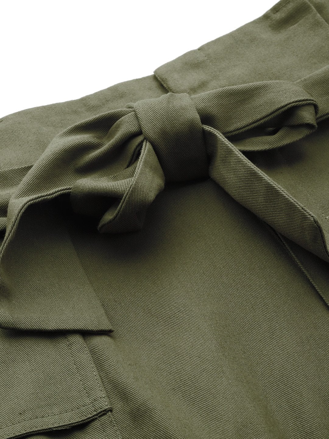 Women's Olive Paper Bag Waist Twill Skirt