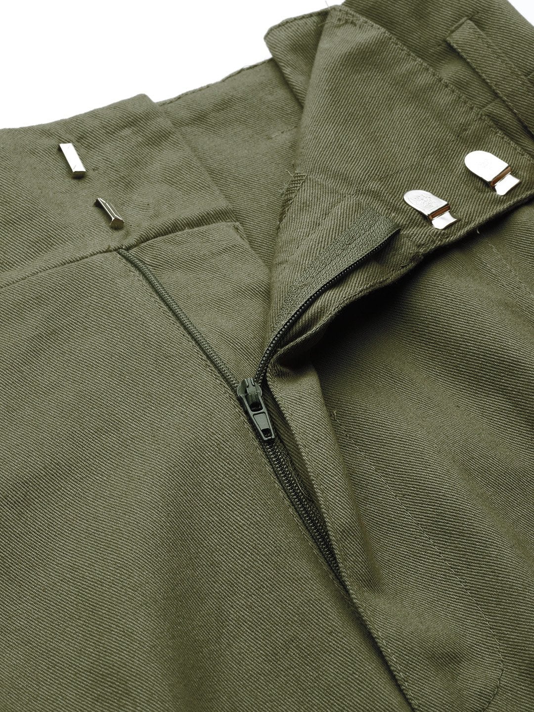 Women's Olive Paper Bag Waist Twill Skirt