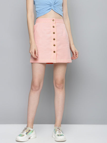 Women's Pink Contrast Stitch Mini Skirt