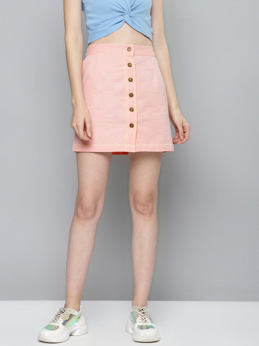 Women's Pink Contrast Stitch Mini Skirt