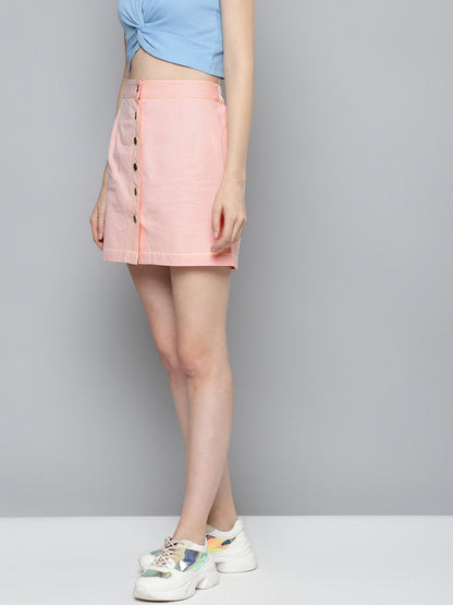 Women's Pink Contrast Stitch Mini Skirt