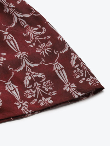 Women's Maroon Floral Tiered Skirt