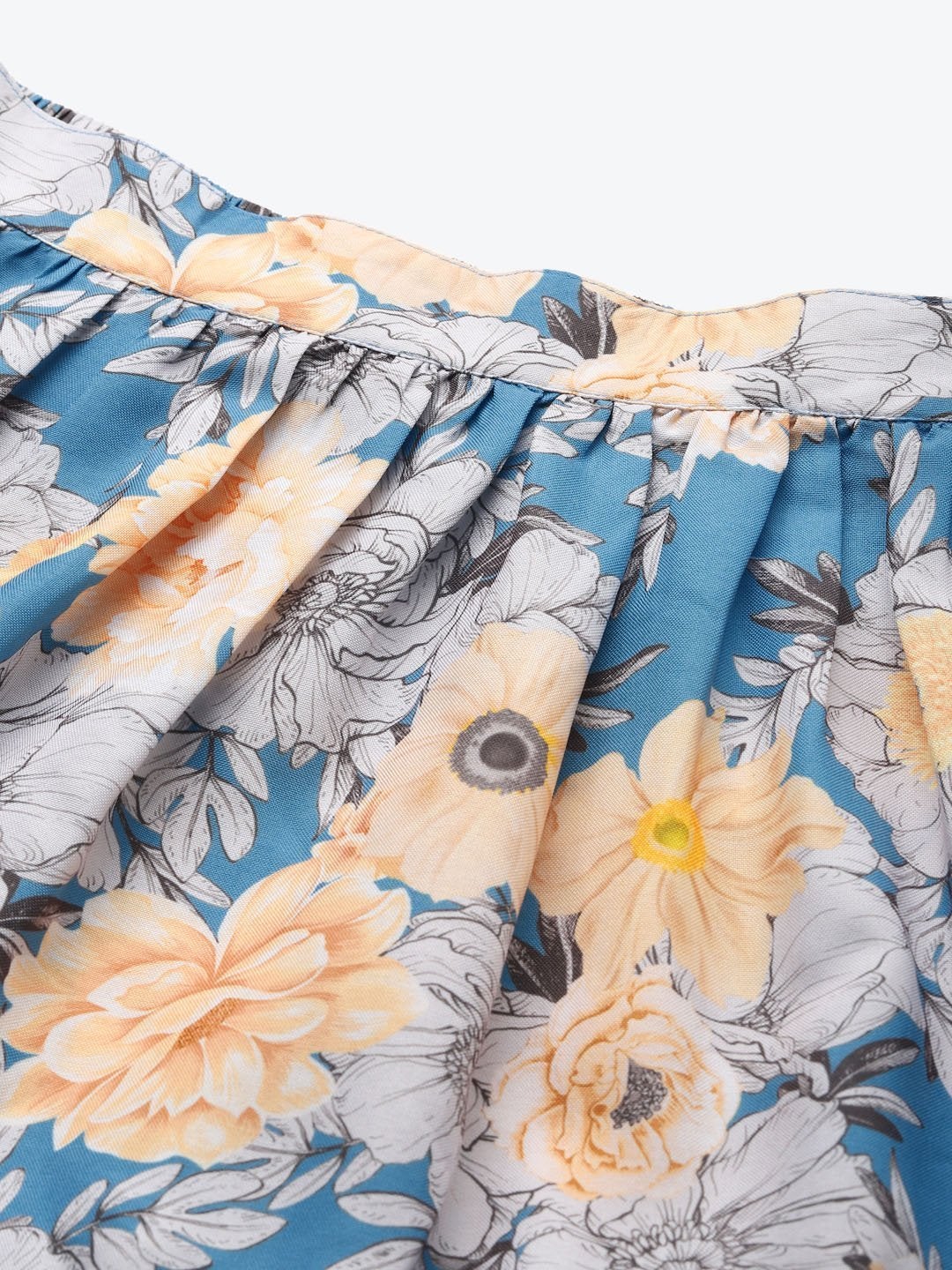 Women's Blue & Yellow Floral Tiered Skirt