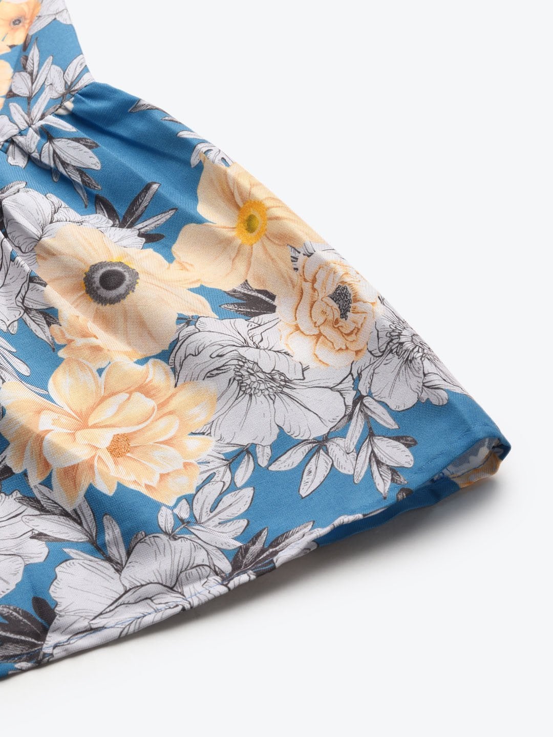 Women's Blue & Yellow Floral Tiered Skirt