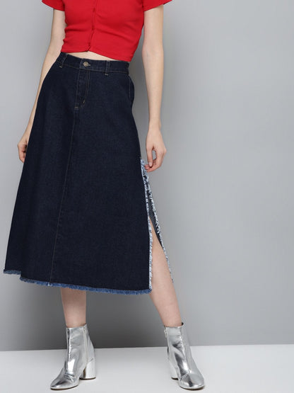 Women's Navy Denim Asymmetrical Skirt