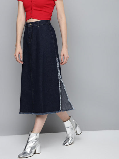 Women's Navy Denim Asymmetrical Skirt