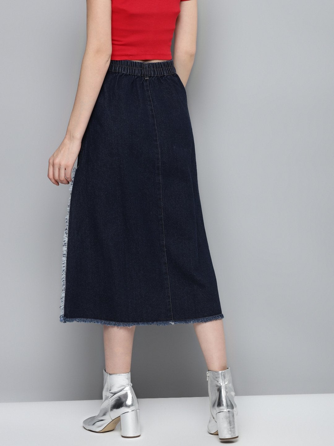 Women's Navy Denim Asymmetrical Skirt