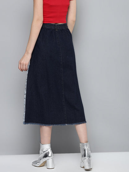 Women's Navy Denim Asymmetrical Skirt