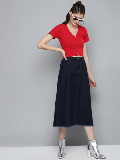 Women's Navy Denim Asymmetrical Skirt
