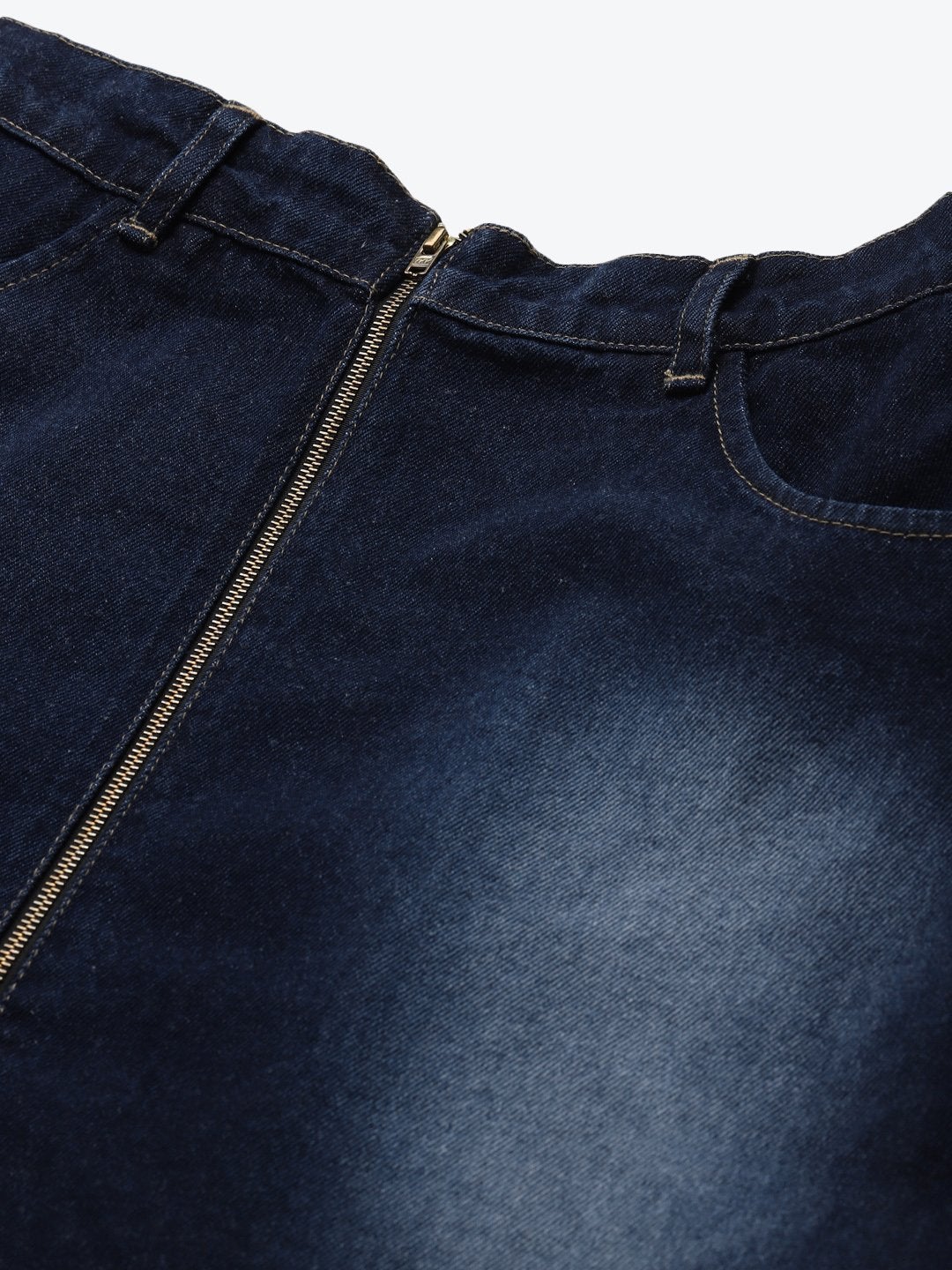 Women's Navy Denim Front Zipper Mini Skirt