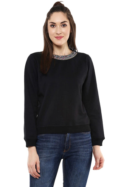 Women's Blingy Neck Black Sweatshirt