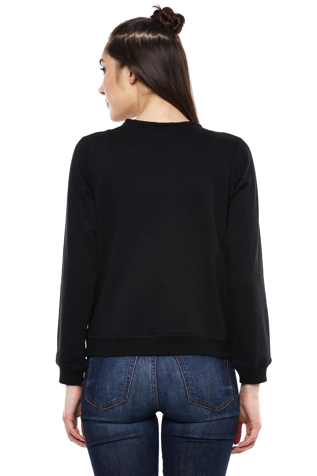 Women's Blingy Neck Black Sweatshirt