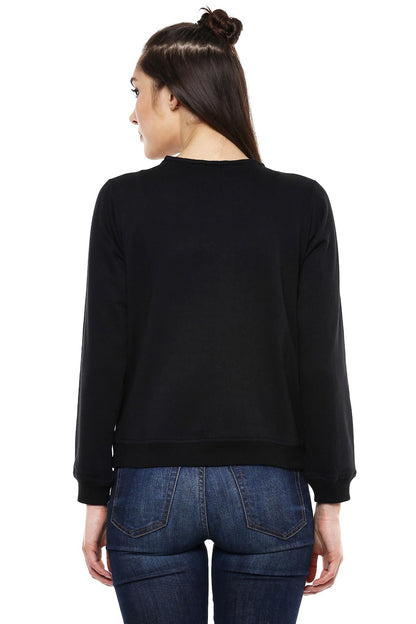 Women's Blingy Neck Black Sweatshirt