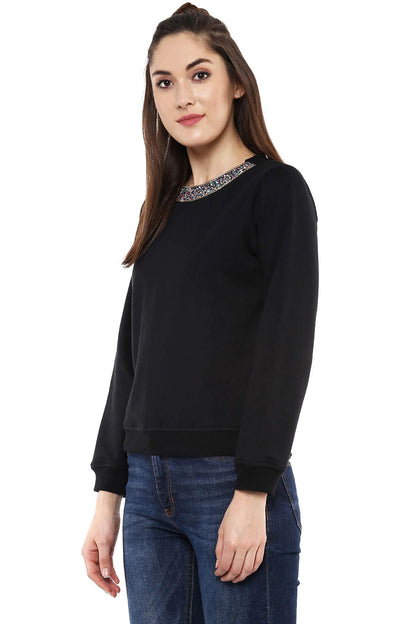 Women's Blingy Neck Black Sweatshirt