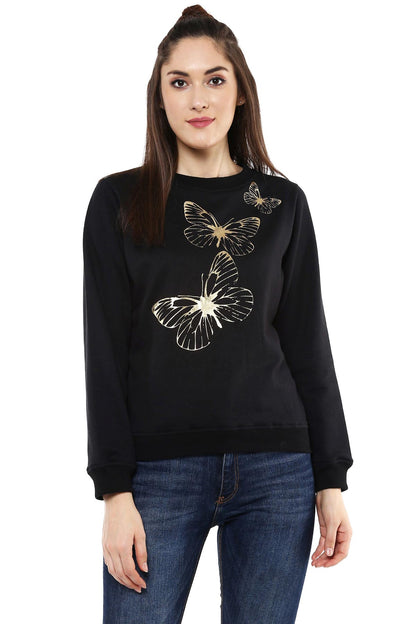 Women's Black Sweatshirt With Foil Print