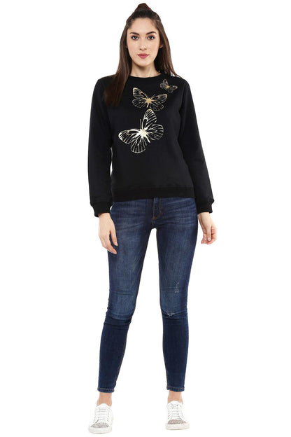 Women's Black Sweatshirt With Foil Print