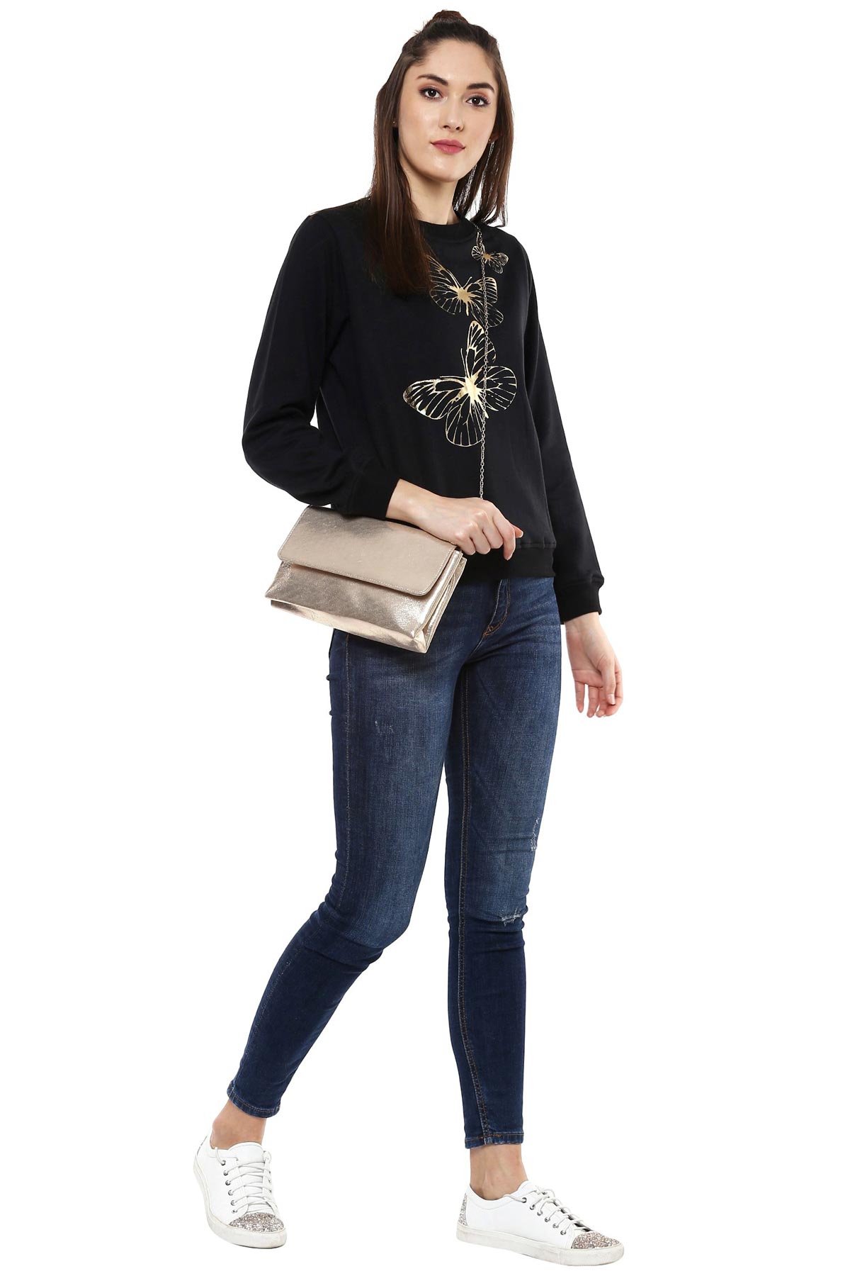 Women's Black Sweatshirt With Foil Print