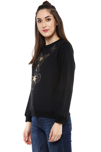 Women's Black Sweatshirt With Foil Print