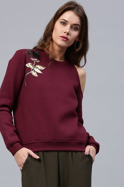 Women's One Cold Shoulder Wine Sweatshirt