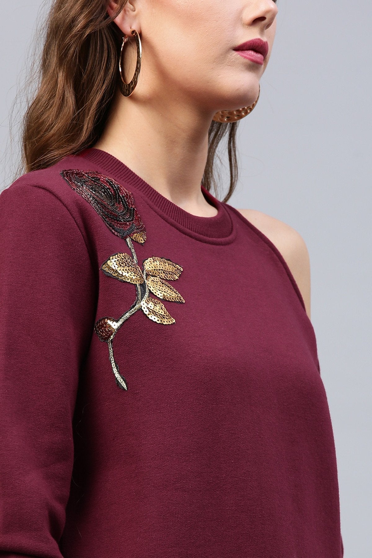 Women's One Cold Shoulder Wine Sweatshirt