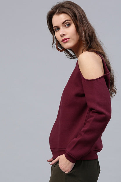 Women's One Cold Shoulder Wine Sweatshirt