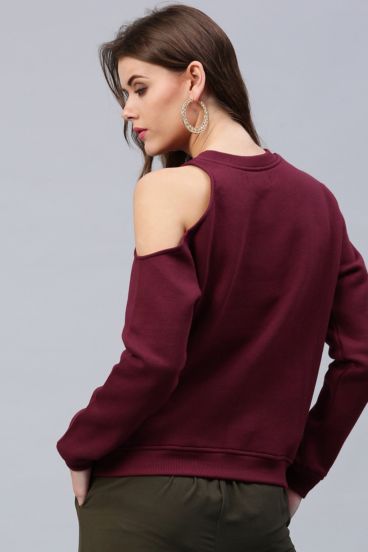 Women's One Cold Shoulder Wine Sweatshirt