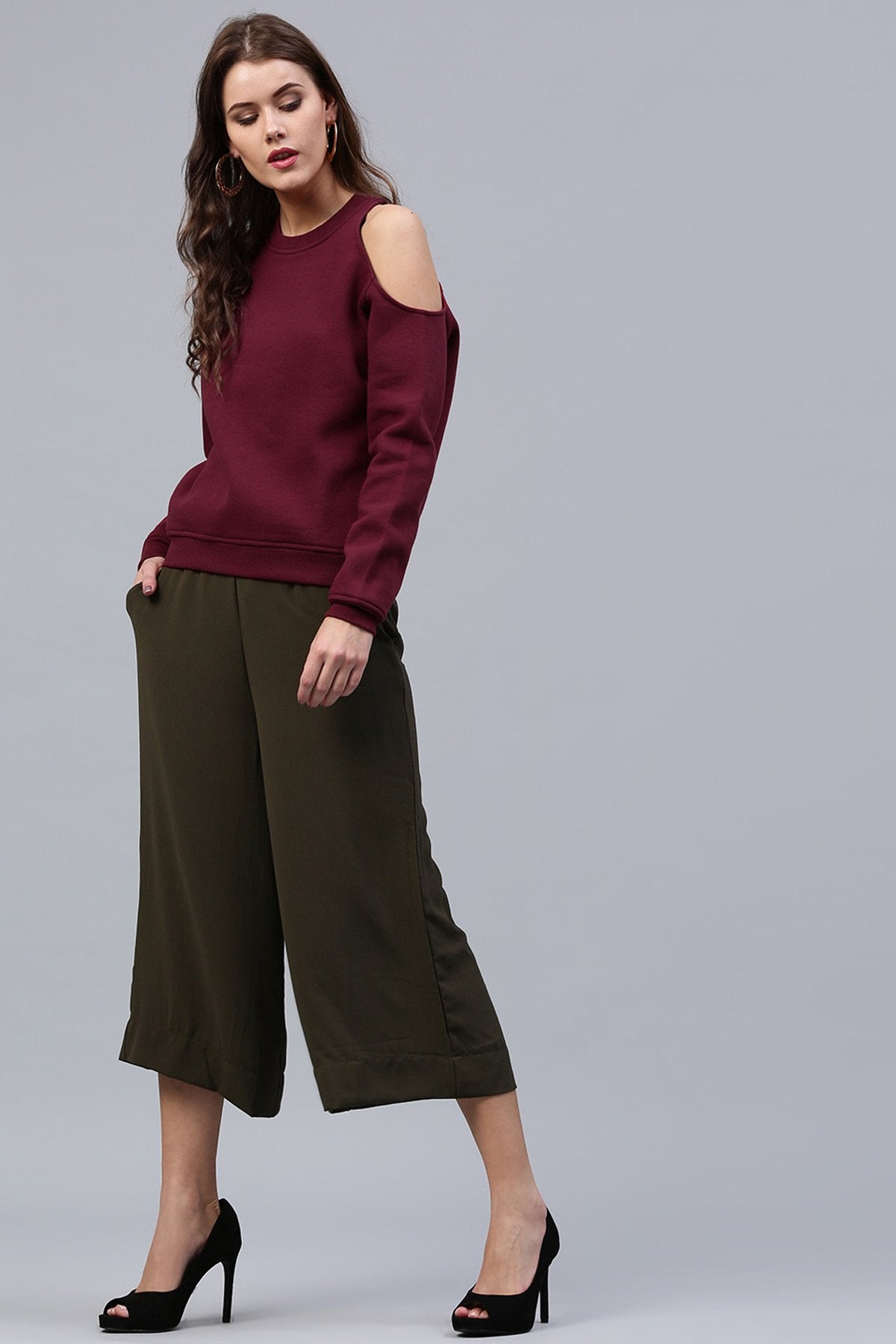 Women's One Cold Shoulder Wine Sweatshirt