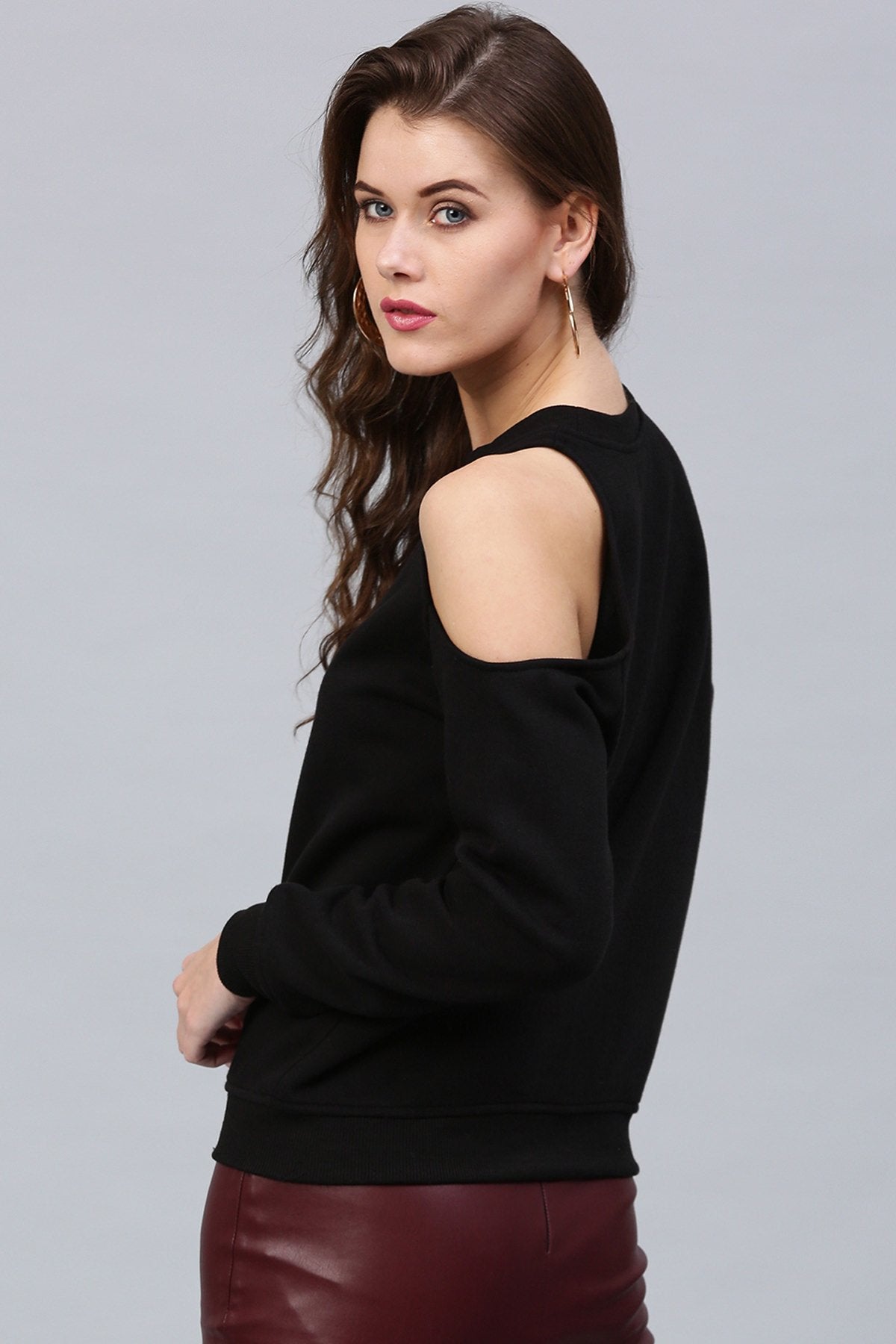 Women's One Cold Shoulder Black Sweatshirt