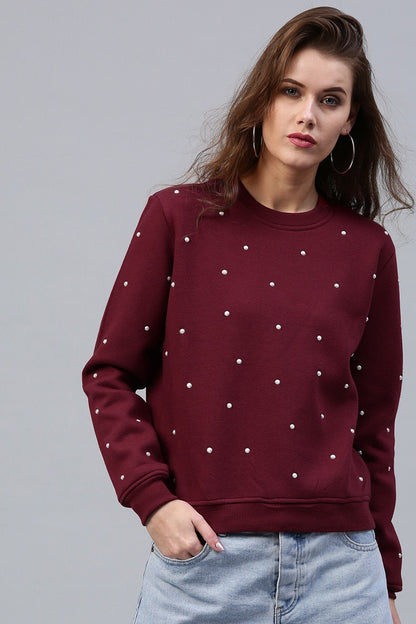 Women's Pearl Beaded Wine Sweatshirt