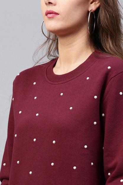 Women's Pearl Beaded Wine Sweatshirt