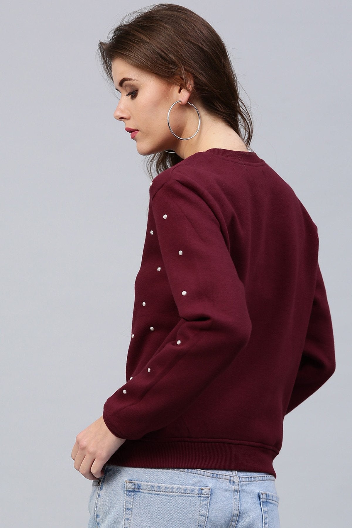 Women's Pearl Beaded Wine Sweatshirt