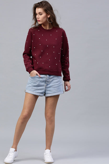 Women's Pearl Beaded Wine Sweatshirt