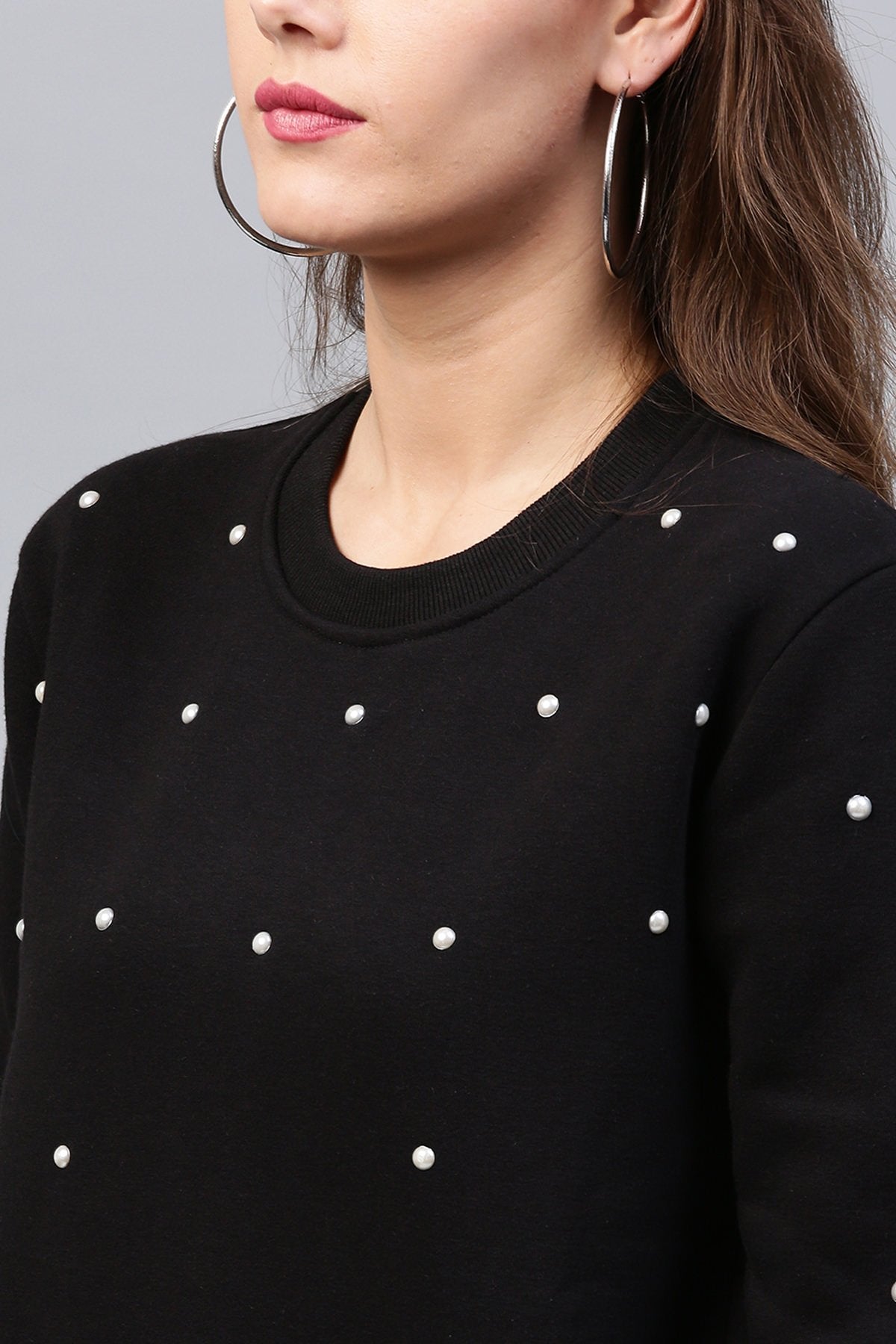Women's Pearl Beaded Black Sweatshirt