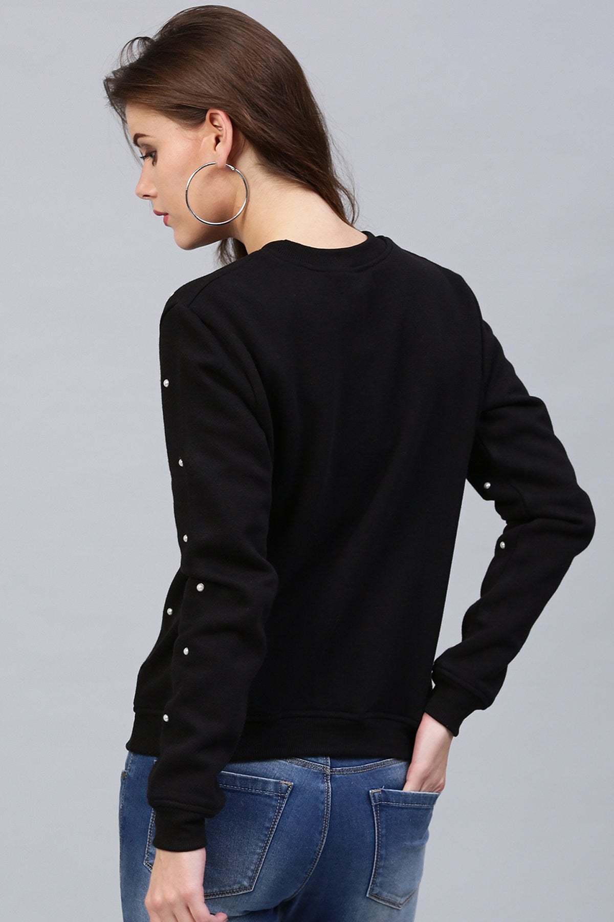 Women's Pearl Beaded Black Sweatshirt