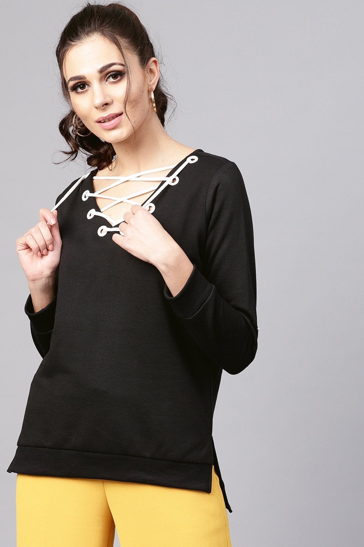 Women's Black Eyelet Detail Sweatshirt