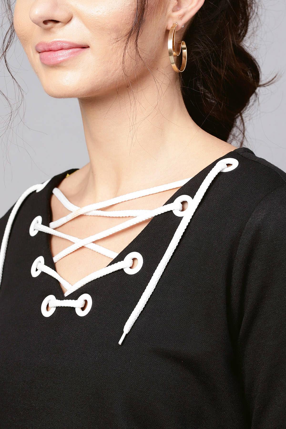 Women's Black Eyelet Detail Sweatshirt
