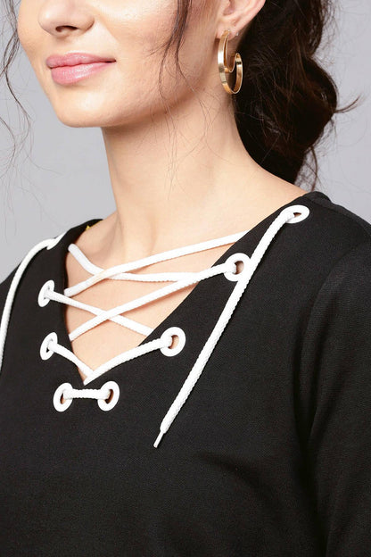 Women's Black Eyelet Detail Sweatshirt