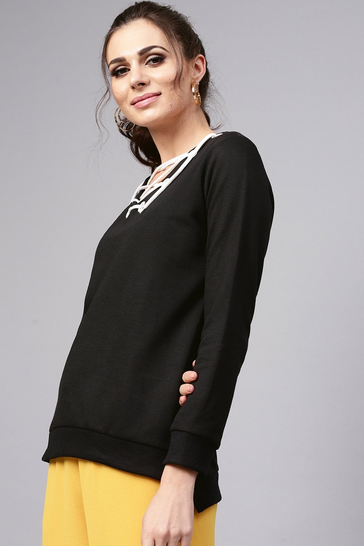 Women's Black Eyelet Detail Sweatshirt