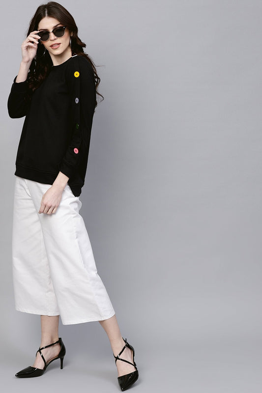 Women's Black Sweatshirt With Colored Buttons