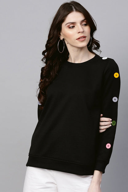 Women's Black Sweatshirt With Colored Buttons