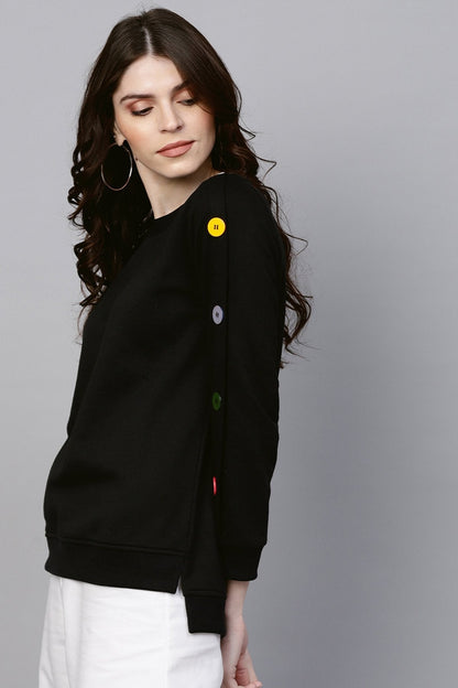Women's Black Sweatshirt With Colored Buttons