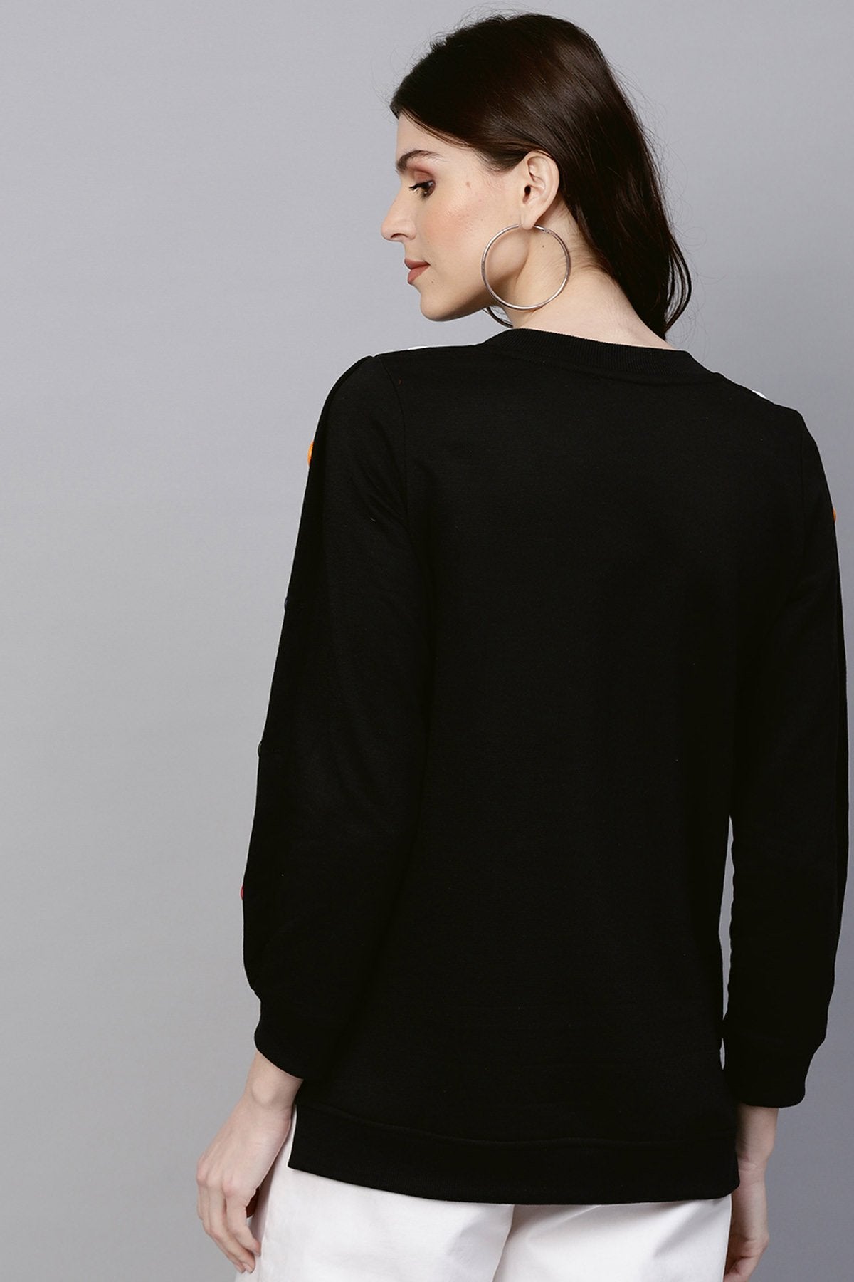 Women's Black Sweatshirt With Colored Buttons
